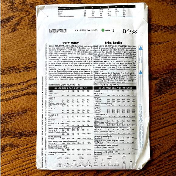 UNCUT Vintage Y2K 2000s Sewing Pattern Butterick 4338 Size XS-S Top Skirt Pants - Picture 2 of 2